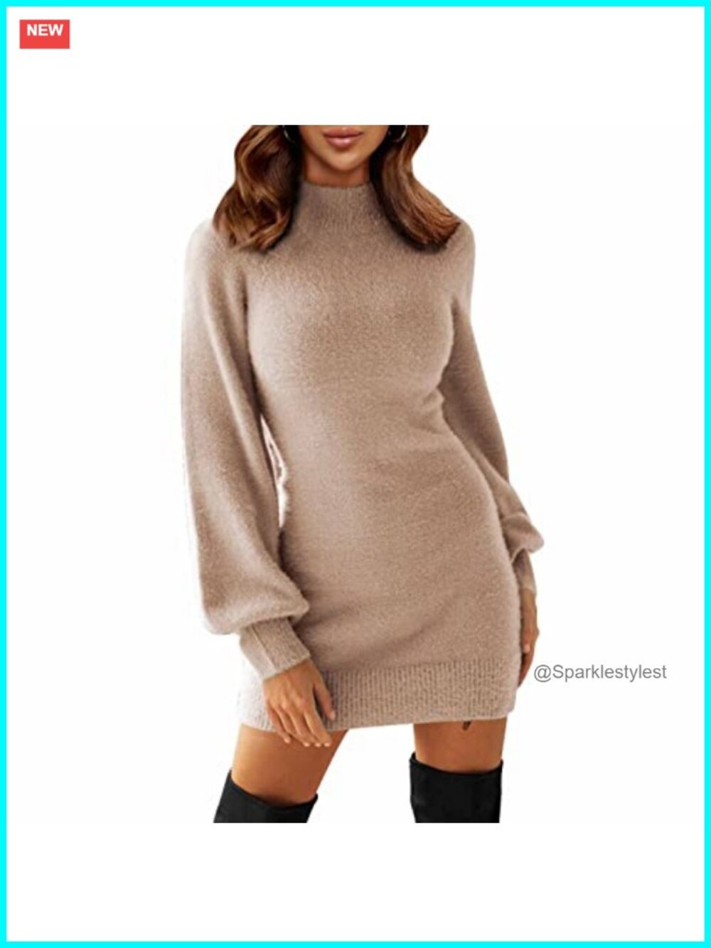 EXLURA Women Long Sleeve Turtleneck Bodycon Mini Sweater Dress Winter Party